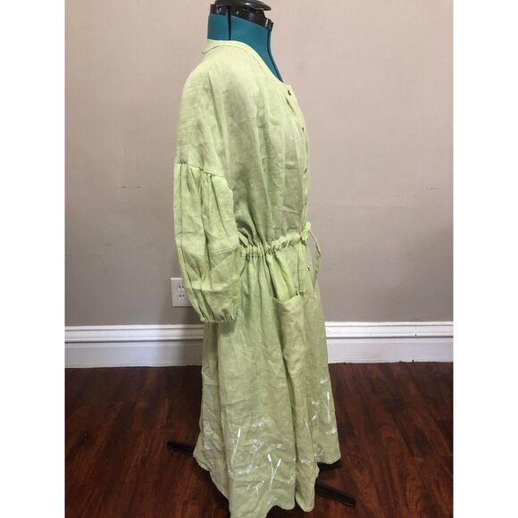 Oh Seven Days Embroidered Linen Green Lagenlook Shirt Dress, Embroidered, OS - Picture 9 of 9